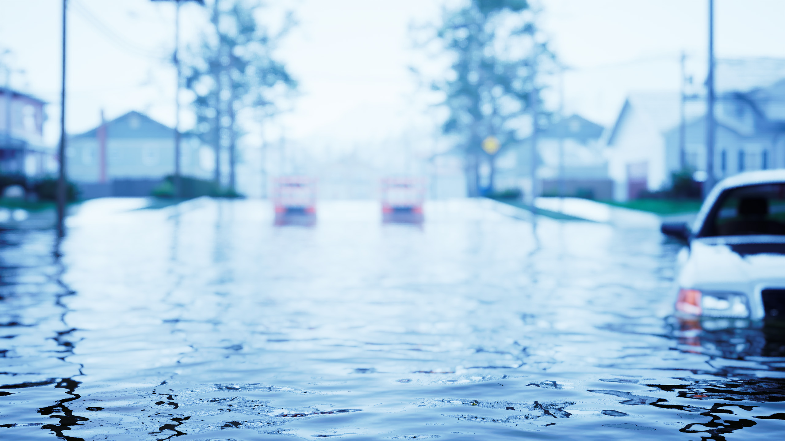 Flooded city at night